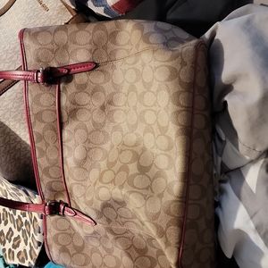 Coach Khaki/Red Coach Tote